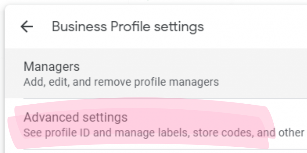 Business Profile Advanced Settings