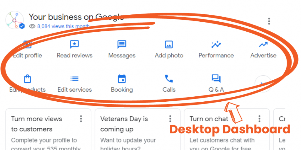 Business Profile Desktop Dashboard