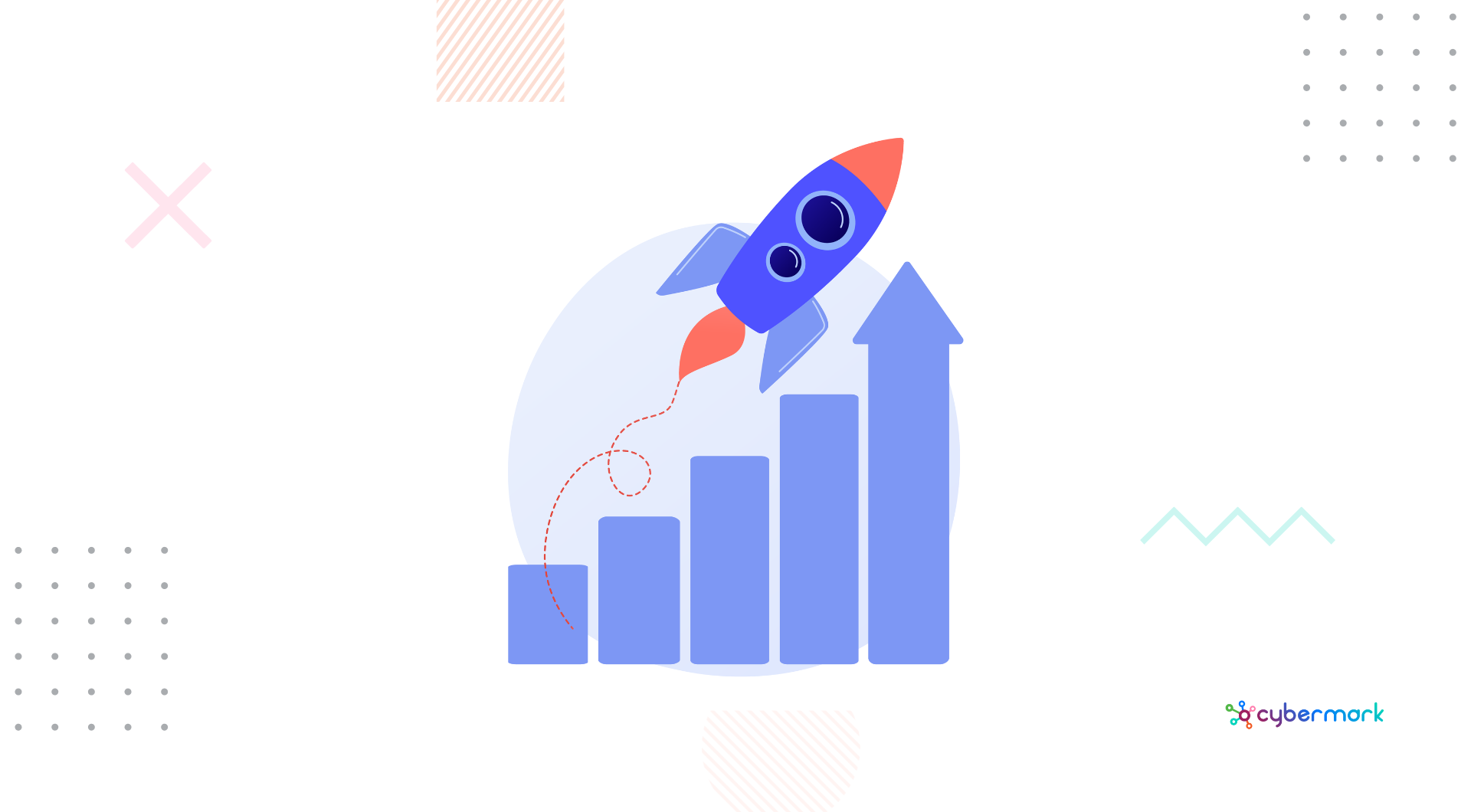 graphic with rocket ship representing business growth