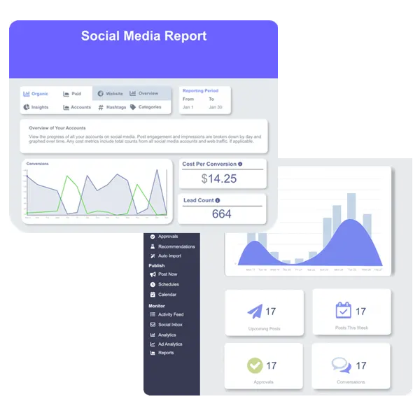 screenshot of social media dashboard reporting